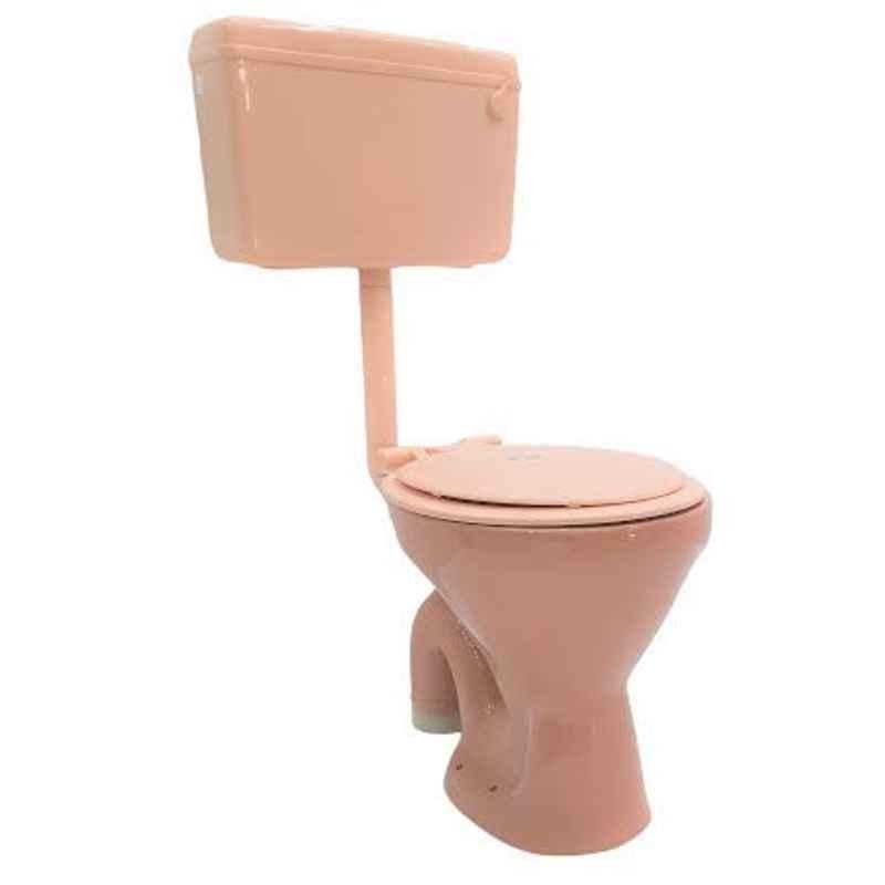 InArt Ceramic Light Pink Floor Mounted EWC S Trap Western Commode with Soft Close Seat Cover & Flush Tank Combo, INA-396