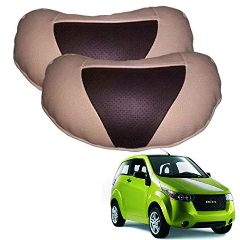 Kozdiko 2 Pcs Brown & Beige Neck Rest Set for Mahindra Reva, koz_38821