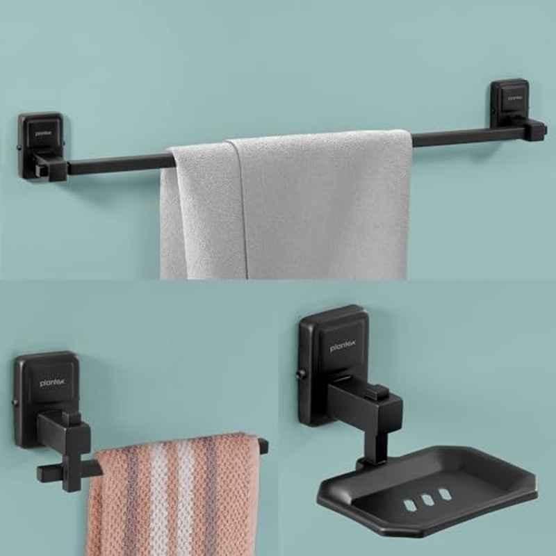 Plantex Darcy 3 Pcs Stainless Steel Black Wall Mount Bathroom Accessories Set