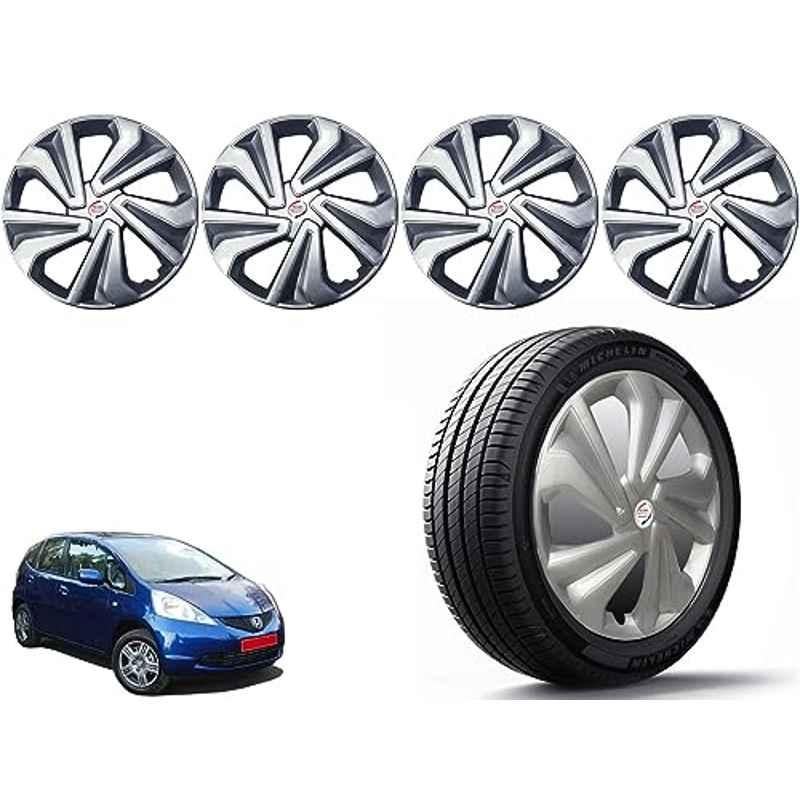 Auto Pearl 4 Pcs 14 inch Polypropylene Silver Press Type Car Wheel Cover Set with Retention Ring for Honda Jazz 2009-2014 E , 14WC_Tiago_Silver_Jazz2009_14EModel