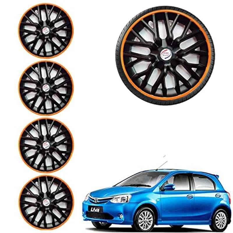 Auto Pearl 4 Pcs 14 inch ABS Phoenix Black & Orange Car Wheel Cover Set for Toyota Etios Liva