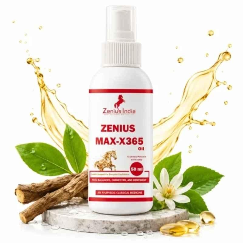 Zenius India 50ml MAX-X365 Oil with Sandalwood, Akarkara, Castoreum, Dates, Sesame & Vidanga for Boosts Stamina, Energy, Improves Performance & Endurance