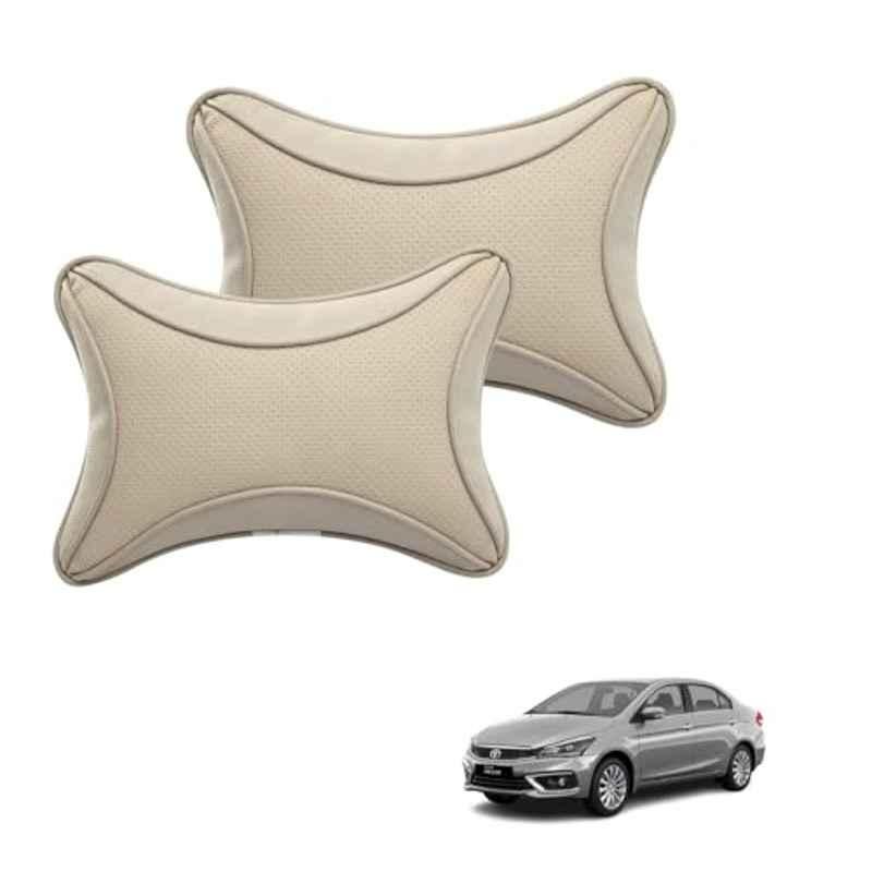 Kozdiko 2 Pcs Memory Foam & Polyester Beige Dots Car Neck Rest Pillow Set for Toyota Belta, XNVJVHGJFH46