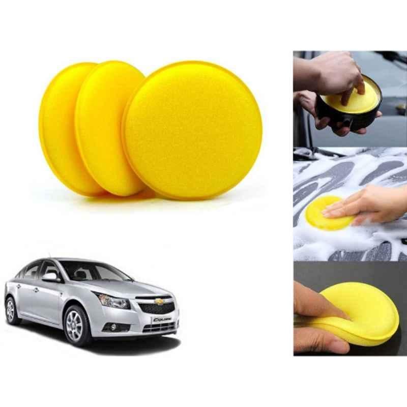 Auto Pearl Polyurethane Beige Washing & Waxing Polish Foam Sponge for Cruze 2010-2012 (Pack of 3)