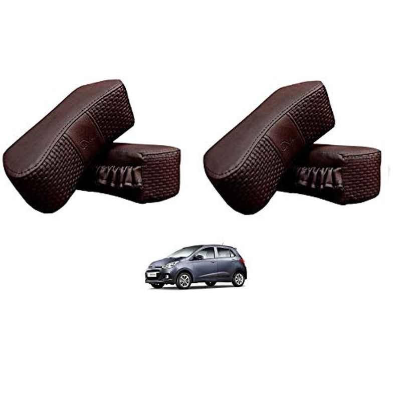 Kozdiko 4 Pcs CV Designer Cola Leatherite Neck Rest Car Cushion Pillow Set for Hyundai Grand i10