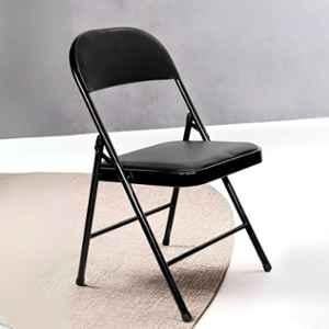 Rose Paris Fabric Black Cushioned Folding Chair for Home