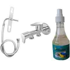Senkiddpro Stainless Steel Chrome Finish Wall Mounted Two Way Angle Cock Set with Jet Spray & Tap Shiner