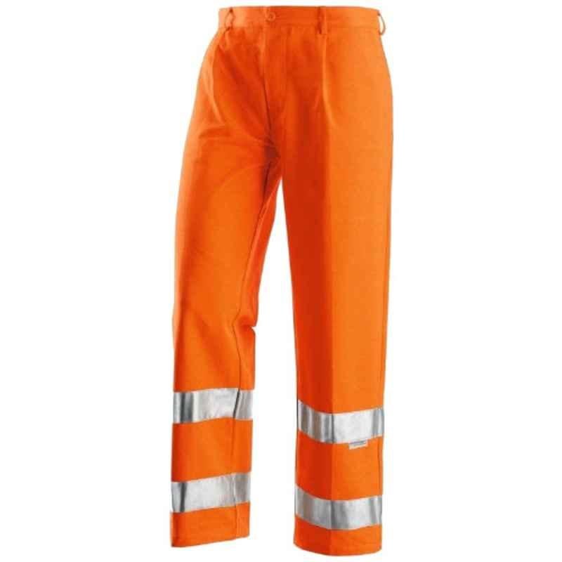 Superb Uniforms Cotton Orange Double Strip High Visibility Reflective Work Trouser, SUW/O/HVWT06, Size: 44 inch