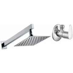 Senkiddpro Fusion Stainless Steel Chrome Finish Wall Mounted Angle Cock & 6x6 inch Square Overhead Shower Combo