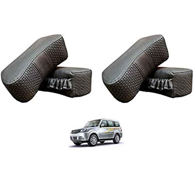 Kozdiko 4 Pcs CV Designer Grey Leatherite Neck Rest Car Cushion Pillow Set for Tata Sumo Grand