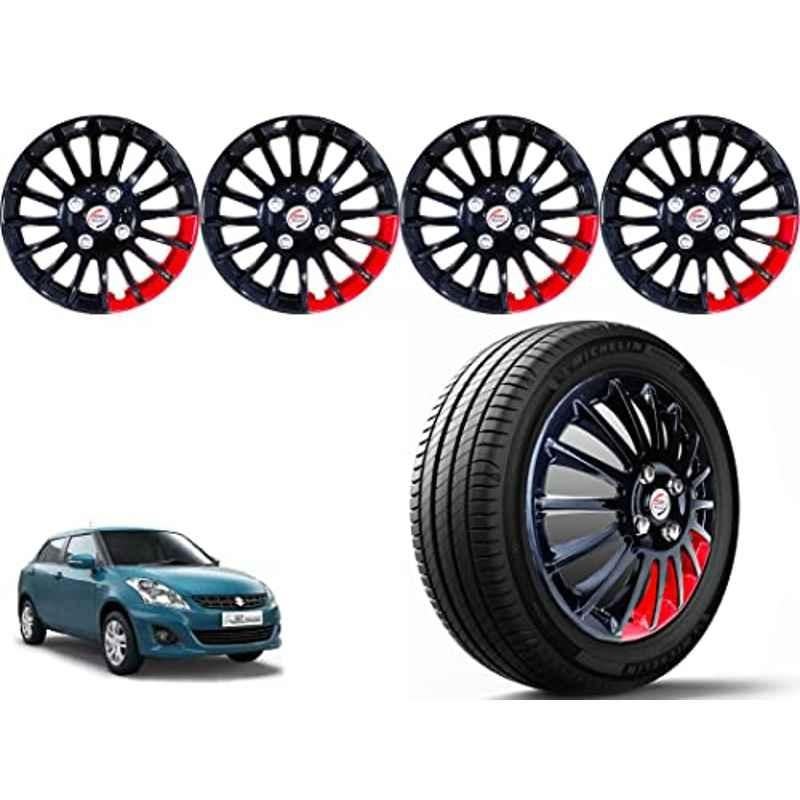Auto Pearl 4 Pcs 14 inch Polypropylene Black & Red Press Type Car Wheel Cover Set with Retention Ring for Maruti Suzuki Swift Dzire Type 2 2012-2015