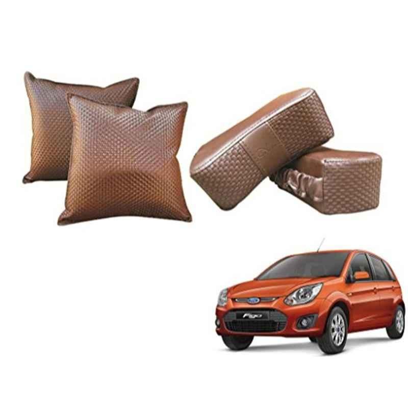 Kozdiko Faux Leather Cola One Pair Cushion Pillow & One Pair Neck Rest Combo for Ford Figo