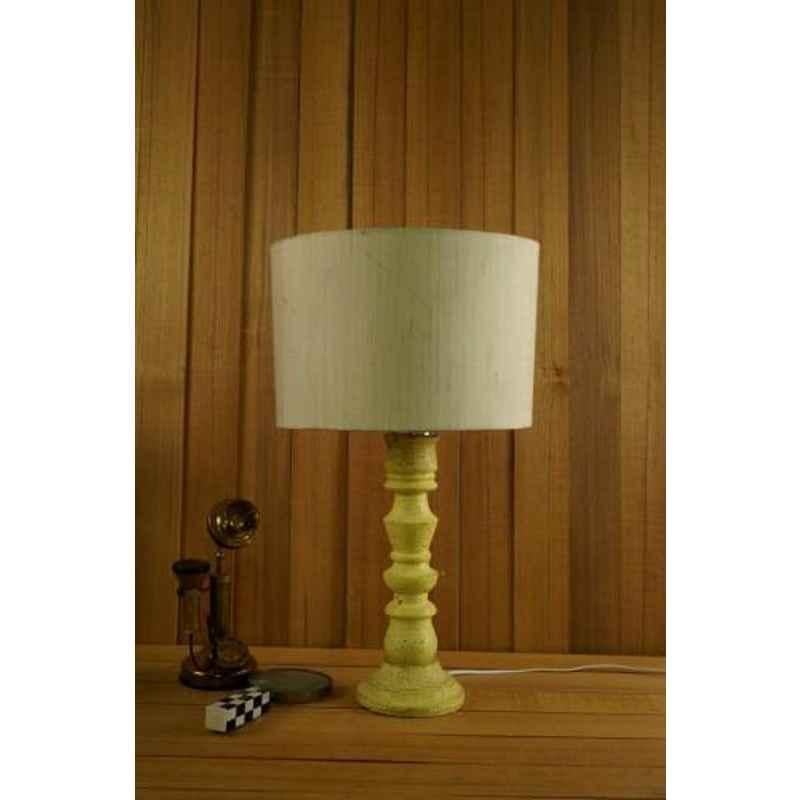Tucasa Mango Wood Classic Yellow Table Lamp with 11.5 inch Polycotton Off White Drum Shade, WL-289