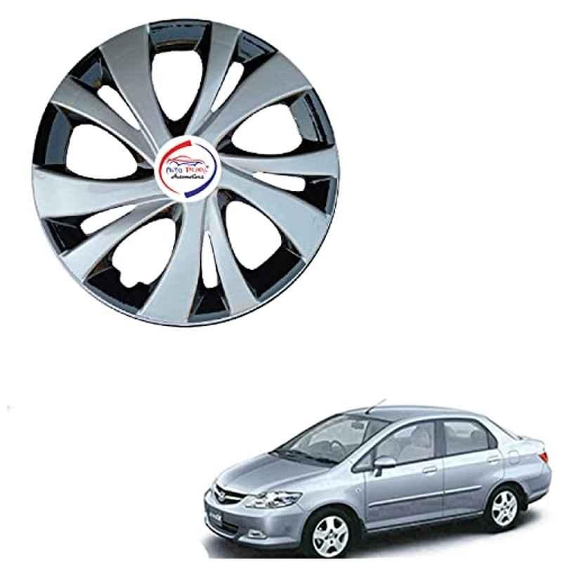 Auto Pearl 4 Pcs 14 inch ABS Silver & Black ER10 Hubcap Wheel Cover Set with Retention Ring for Honda City ZX