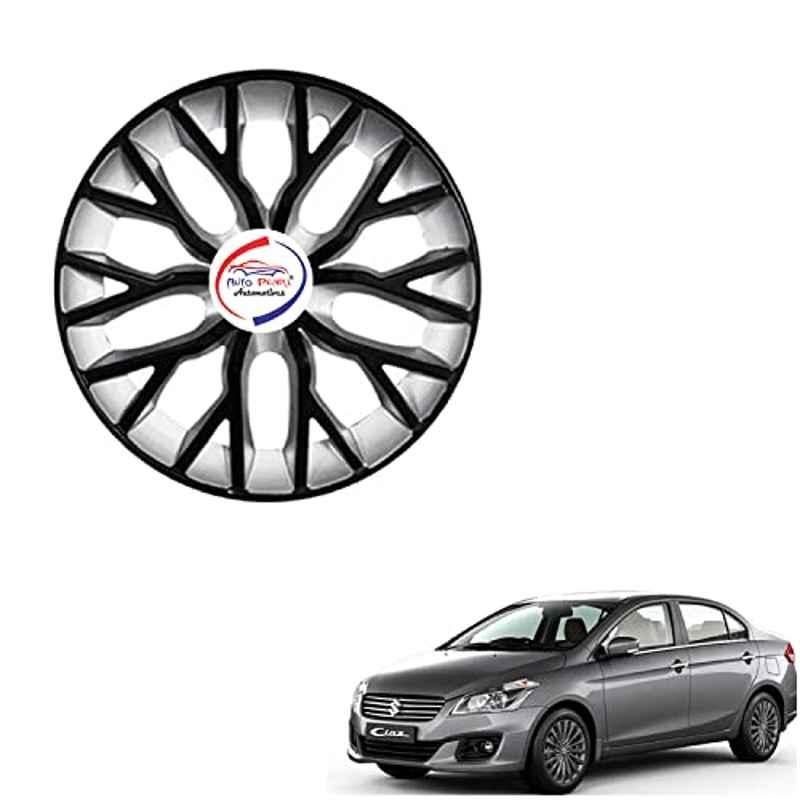 Auto Pearl 4 Pcs 15 inch ABS Black & Silver Hubcap Wheel Cover Set with Retention Ring for Maruti Suzuki Ciaz 2017