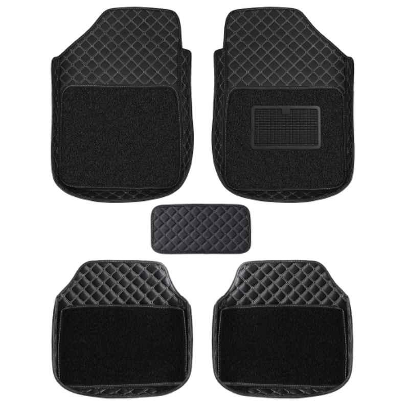 Kingsway 5 Pcs 7D Waterproof PU Leatherette Black Car Floor Mat Set for All Cars