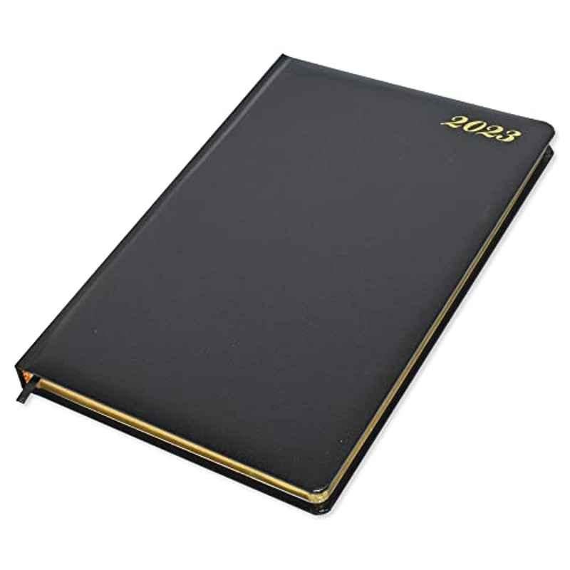 FIS A4 70 GSM 320 Pages Leather Black 2023 1 Side Padded Cover Diary, FSDI48EGB23BK