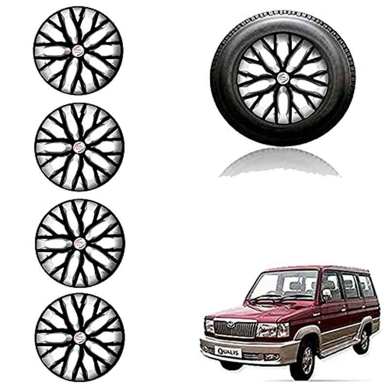 Auto Pearl 14 inch ABS Black & Silver Press Type Car Hub Cap Wheel Cover for Qualis