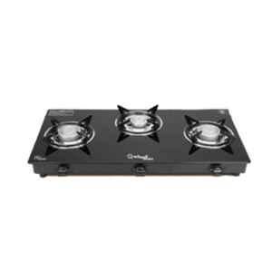 Sigri-Wala Surya Prime Cook 3 Burner Trio Toughened Glass Black Automatic Gas Stove