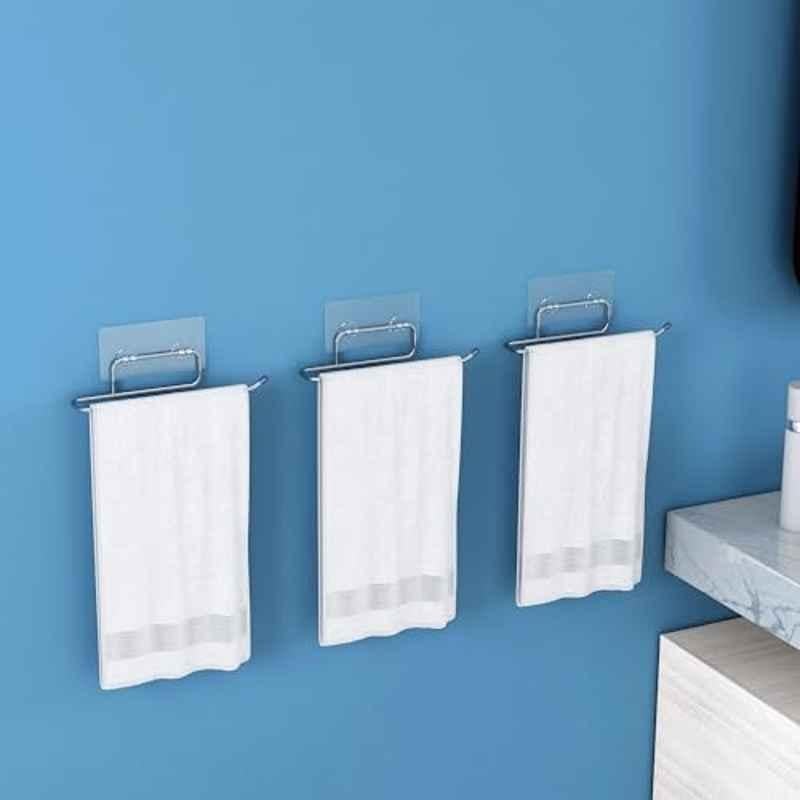 Plantex Self Adhesive Stainless Steel Towel Holder/Towel Hanger/Towel Ring for Bathroom/Bathroom Accessories (Pack of 3) Chrome