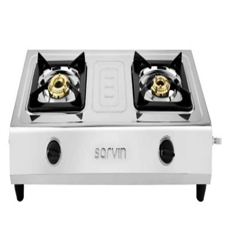 Sarvin DBSB-2011 Stainless Steel Silver 2 Burner Manual Ignition Gas Stove