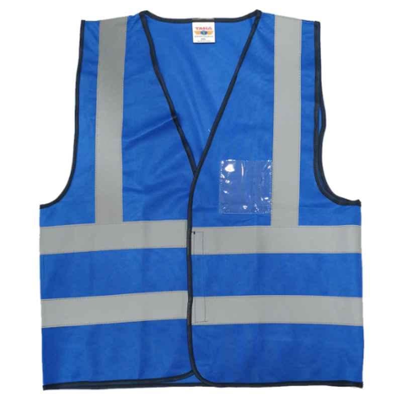 Taha Polyester Blue Solid Safety Jacket, Size: XL