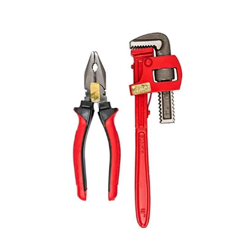 Globus 316 12 inch Steel Pipe Wrench with 8 inch Combination Plier Combo, GL-8CP-STILSON12