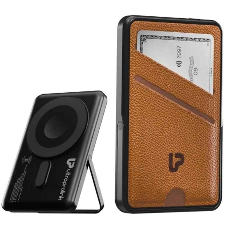 Ultraprolink Juice-Up Swipe 5000mAh 15W Titanium Mag-Safe Power Bank with Stand & Wallet, UM1128TAN