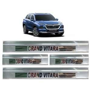 SureStrive 4 Pcs Stainless Steel Silver Footstep Sill Plate Set without LED for Maruti Suzuki Grand Vitara All Model
