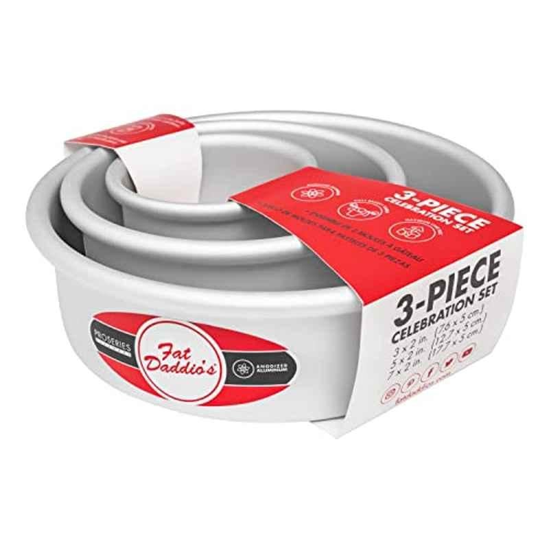 Fat Daddios 3 Pcs Aluminium Silver Round Cake Pan Set, PRD-1BOX