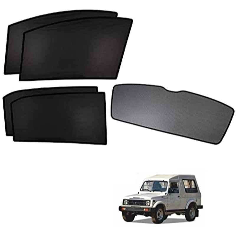 Kozdiko 5 Pcs Polyester Black Non Magnetic Window & Rear Sun Shades Set for Maruti Suzuki Gypsy