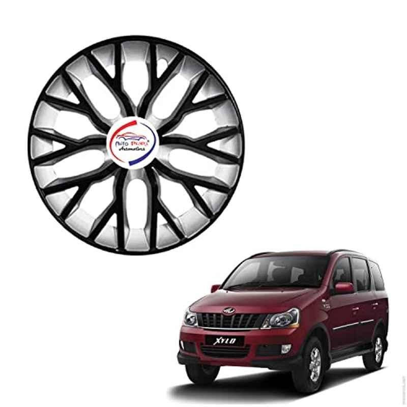 Auto Pearl 4 Pcs 15 inch ABS Black & Silver Hubcap Wheel Cover Set with Retention Ring for Mahindra Xylo
