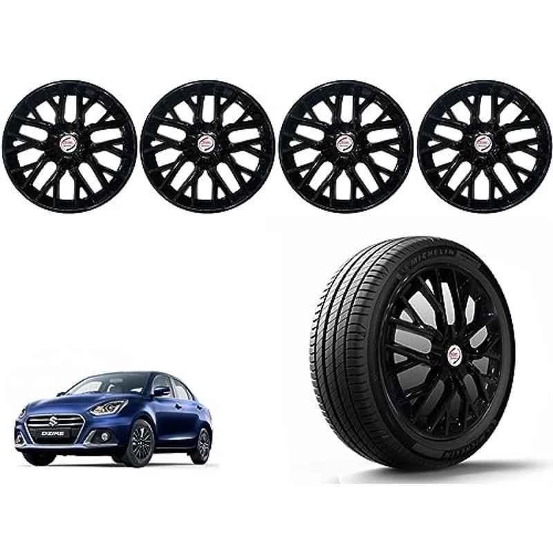 Auto Pearl 4 Pcs 14 inch Polypropylene Black Press Type Car Wheel Cover Set with Retention Ring for Maruti Suzuki Swift Dzire 2020 Onwards, 14WC_Phoenix_Black_Dzire2020onwards