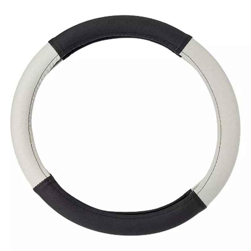 Edylinn 14.5-15.5 inch Faux Leather Black & Grey Medium Steering Wheel Cover for Q3