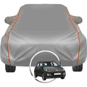 Allextreme Polyester Grey Piping Car Cover with Triple Stitched Reflective Piping for Hyundai Grand i10 Fits All Model & Year, H-Gi10-BLK