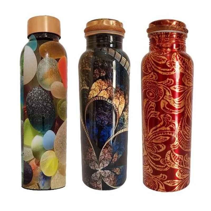 Healthchoice 1L Fancy, Crystel & RedLeaf Copper Jointless Water Bottle (Pack of 3)