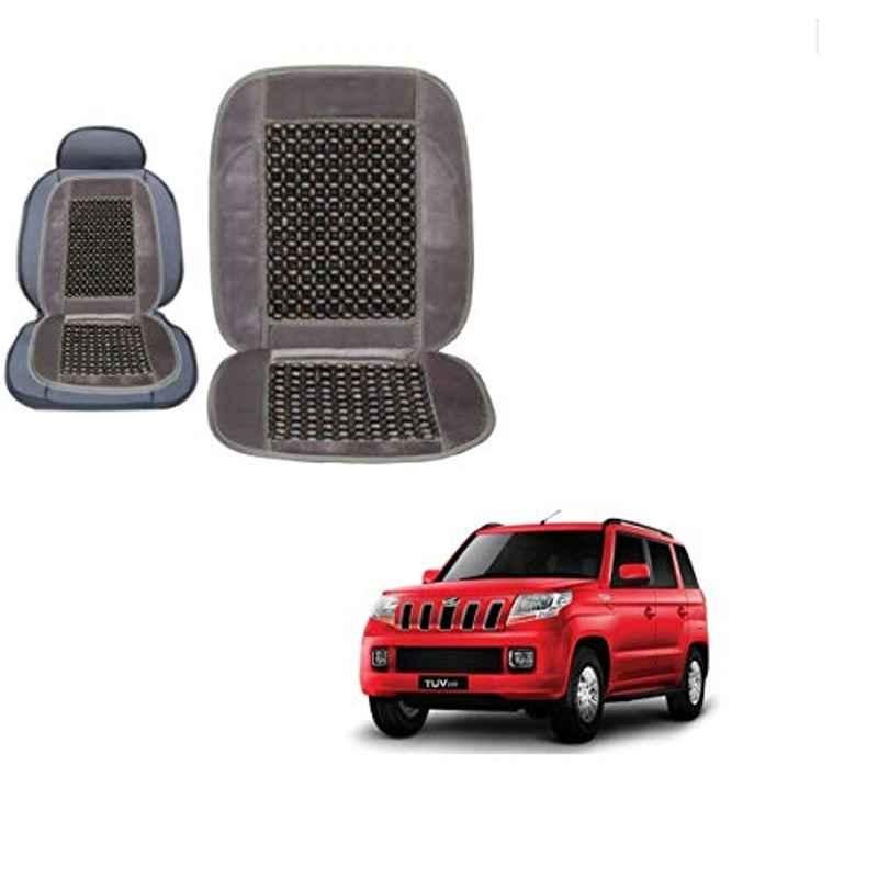 Kozdiko Wooden Bead Seat with Grey Velvet Border for Mahindra TUV-300
