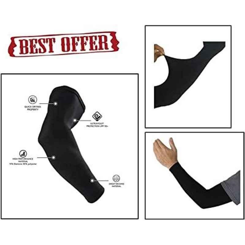 AOW Unisex Stretchable Fingerless Arm Protection Sleeves for Driving, Biking, Cycling (Black, Free Size) A-22