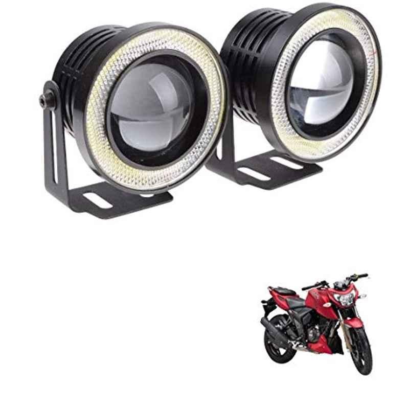 Kozdiko 2 Pcs 15W 3.5 inch High Power White LED Projector COB Fog Light Set with White Angel Eye Ring for TVS Apache RTR 200, koz_88414