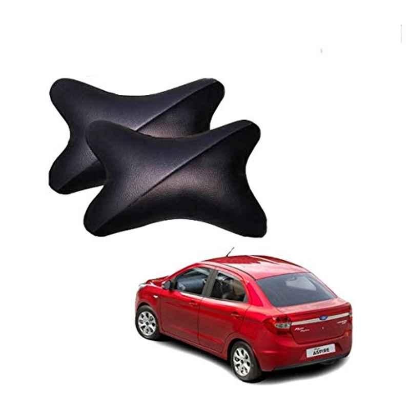 Kozdiko 2 Pcs Memory Foam Grey & Black Car Neck Rest Cushion Pillow Set for Ford Figo & Aspire