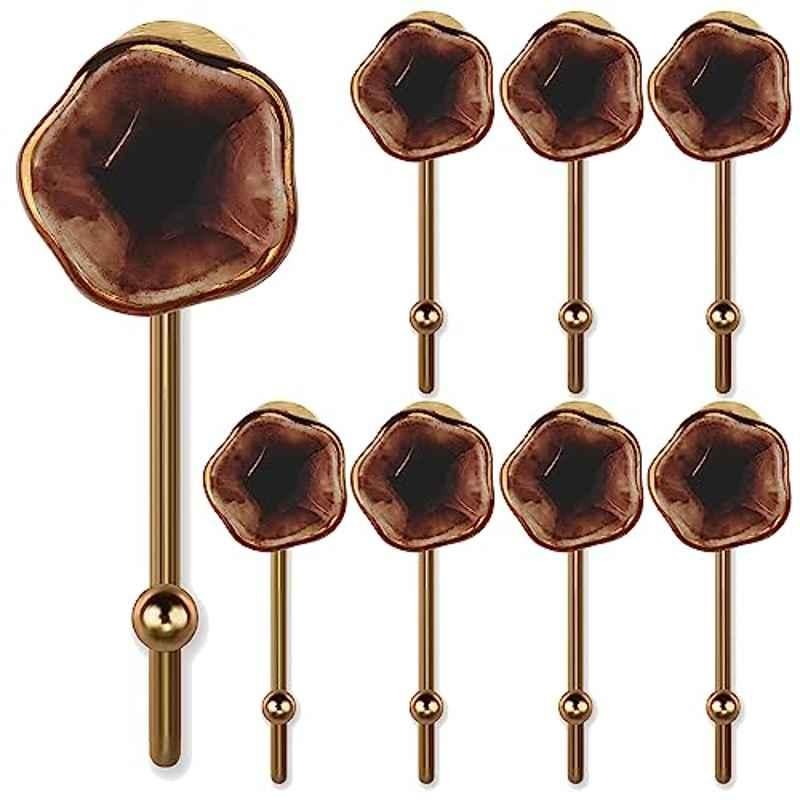 Screwtight 130mm Ceramic Brown & Gold Multipurpose Crackle Glaze Hook with Brass Effect, AZ-CHK001ST-BR-8 (Pack of 8)