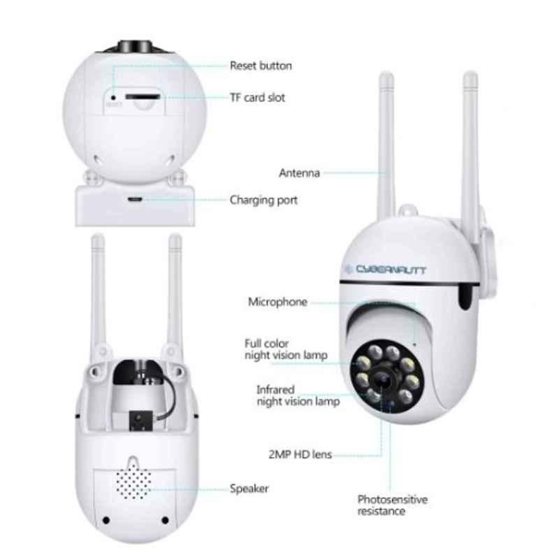 Cybernautt V2K 2MP HD PT Smart Wi-Fi Camera with Two Way Audio, Motion Detect, Colour Night Vision, Alarm, User View & SD Support upto 256GB