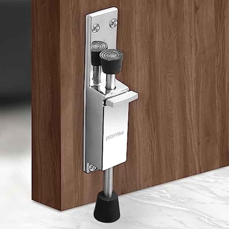 Plantex Kickdown Door Stopper Spring Loaded Telescopic Step On/Off Door Stops Rubber, Adjustable Heavy Duty Door Locks Holder Stop/Release by Foot/Door Stops Chrome