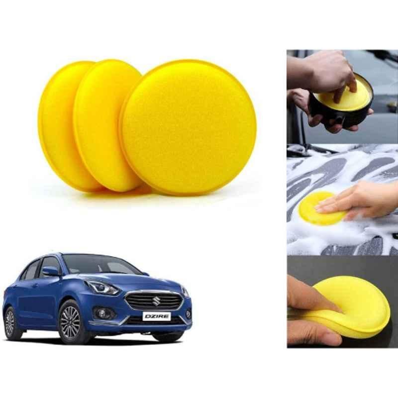 Auto Pearl Polyurethane Beige Washing & Waxing Polish Foam Sponge for Dzire 2017-2019 (Pack of 3)