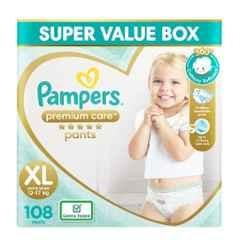 Pampers 108 Pcs Premium Care Cottony Softness Baby Diaper Packet, Size: Extra Large