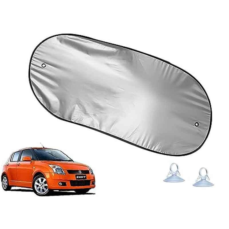 Auto Pearl Polyester Black & Silver Rear Window Sun Shade Curtain with Storage Pouch for Maruti Suzuki Swift 2006-2010