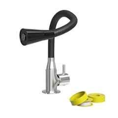 IRIS Brass Black Swan Neck Dual Flow Kitchen Faucet Sink Cock with 7 inch Silicone Spout