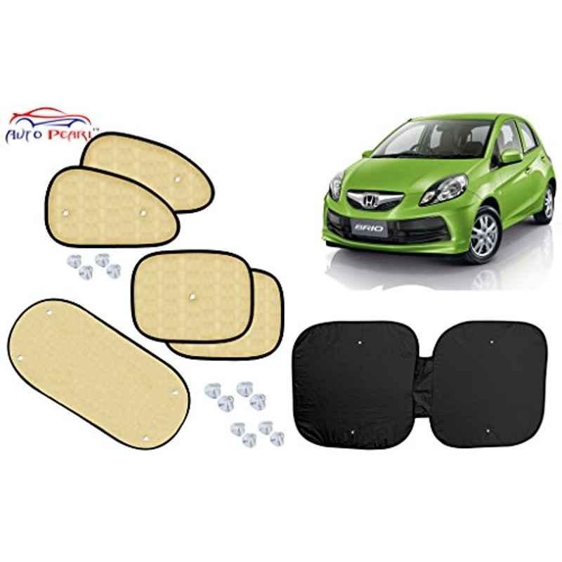 Auto Pearl 6 Pcs PVC & Mesh Beige Window, Front & Rear Sun Shade Set for Honda Brio