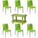 Italica 6 Pcs Polypropylene Green Plasteel without Arm Chair & Green Table with Wheels Set, 1206-6/9509