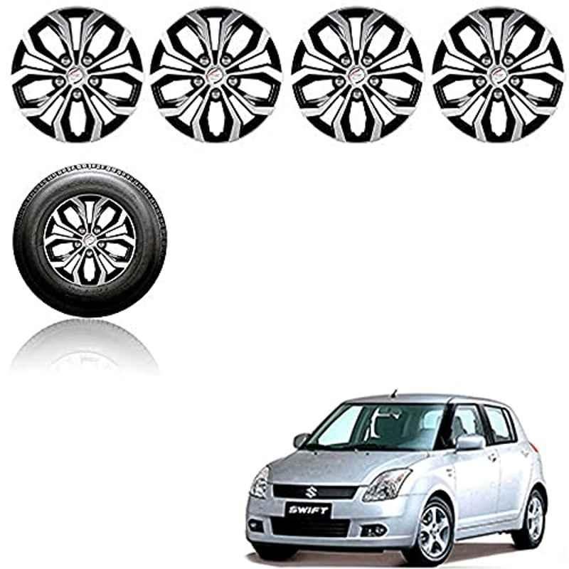 Auto Pearl 4 Pcs 14 inch ABS Silver & Black Press Fitting Wheel Cover Set for Maruti Suzuki Swift Type-1